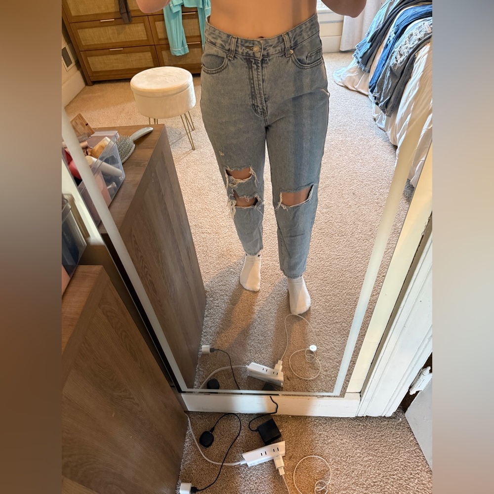 SHEIN Light Blue Distressed Boyfriend Jeans